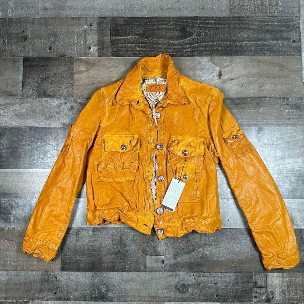 Santacroce Women’s Large Firenze Thick Genuine Italian Leather Jacket Orange NWT
